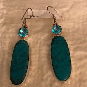 Genuine green onyx silver plated earrings  New